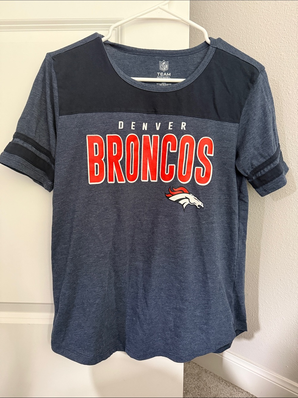 NFL Denver Broncos Navy Blue Short Sleeve Tee with Red Logo